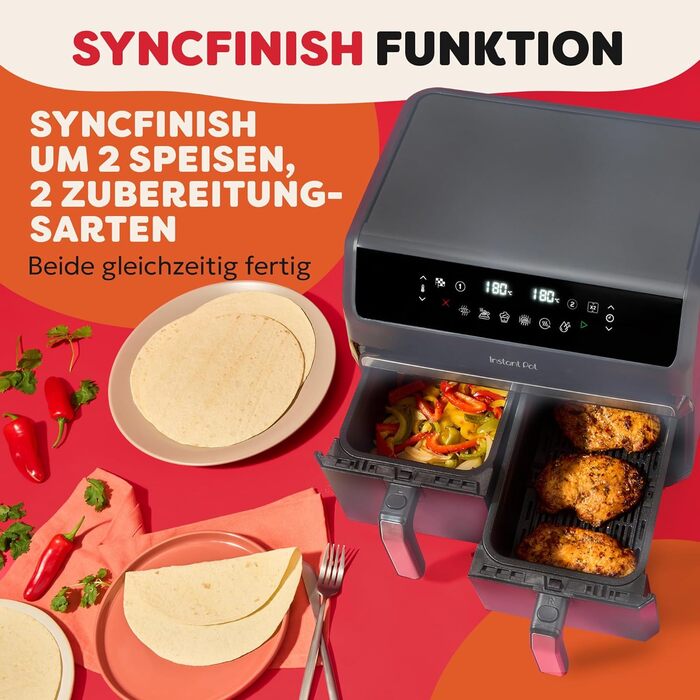 Фритюрниця повітряна Instant Pot Vortex Compact Trüffel Grau 5 л з сіткою, сімейна, 4-в-1: фритюрниця, сушарка, духовка, підігрівач, антипригарне покриття, легко мити, придатна для миття в посудомийній машині. Колір: сірий