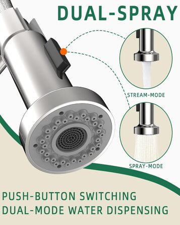 Кухонний змішувач з висувним виливом та душем, поворотний на 360°, з двома режимами розпилення, одноlever, хром