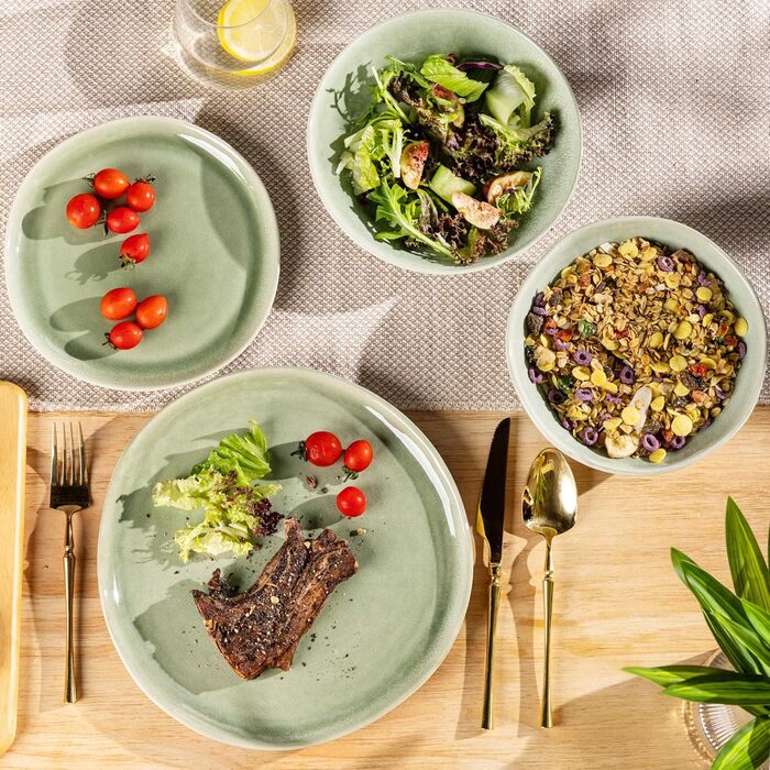 Набір глибоких тарілок GBhome з каменю 22см (24 шт.) - для супу, пасти, 6 персон, стійкі до подряпин, сумісні з мийкою та мікрохвильовкою, колір: спокійний зелений