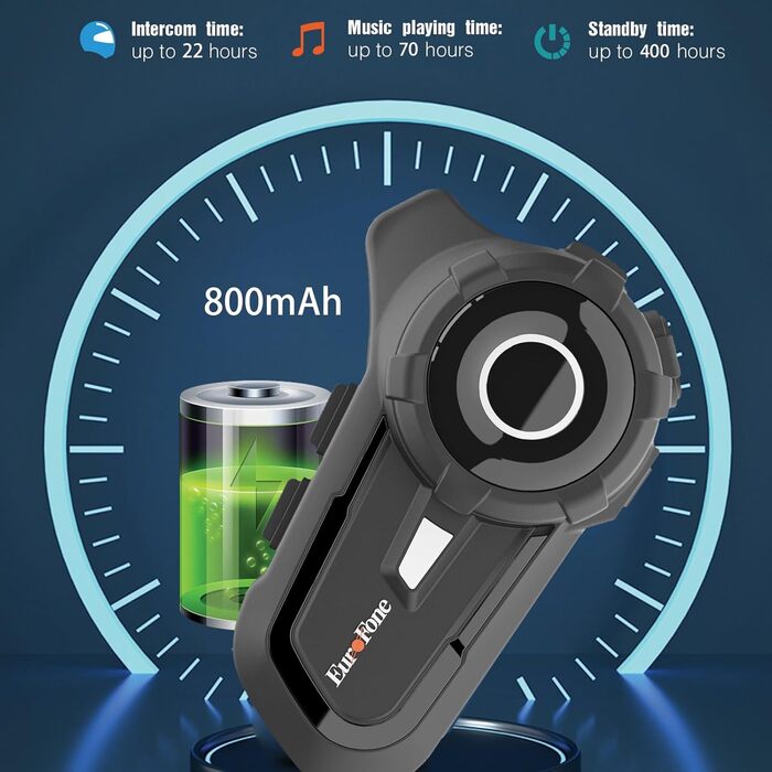 Мотоциклетна гарнітура EuroFone S2 з Bluetooth 5.1, інтерком для 2 водіїв, 2-в-1 мікрофон (м'який і жорсткий), водонепроникна, із захистом від сонця і пилу, чорна