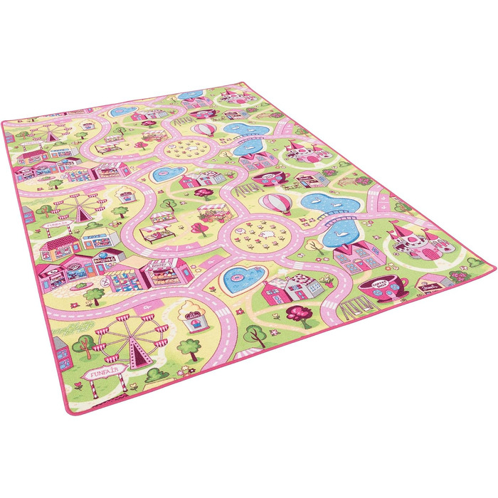 Дитячий килим Snapstyle для ігор, рожевий, 80x160 см, прямокутний, міцний та легкий у догляді, з малюнком дороги для дитячої кімнати