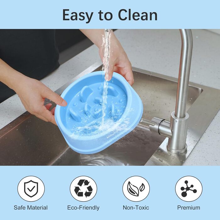 Набори мисок для собак MateeyLife (2 шт.) – повільний годівник, антислизькі, для середніх та великих собак (світло-блакитний & темно-блакитний, маленькі)