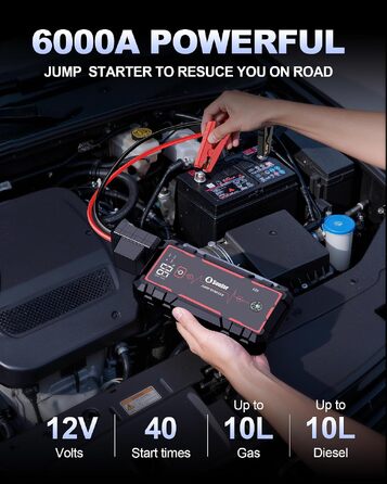 Бустер для автомобіля (Jump Starter) 8000mAh, портативний пусковий пристрій 12V для бензинових двигунів до 7.0L та дизельних до 5.0L, з ліхтариком та пусковими кабелями