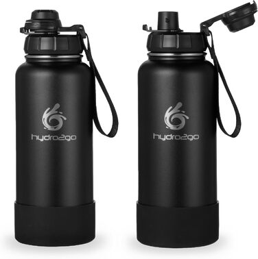 Термофляга Hydro2Go Edelstahl 950 мл з соломинкою, чорна - ізольована, BPA-free, для спорту та активного відпочинку, 24 год холод/12 год тепло