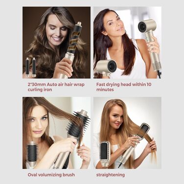 Air Styler 7 в 1: Фен-щітка, фен-щітка з дифузором, плойка для локонів, об'єм та укладка волосся, 1300W, 110000 обертів/хв