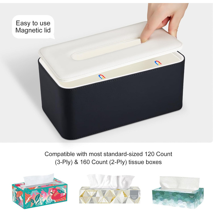 Стильна коробочка для серветок KINGFOM з PU шкіри - для офісу, авто, дому (чорний)