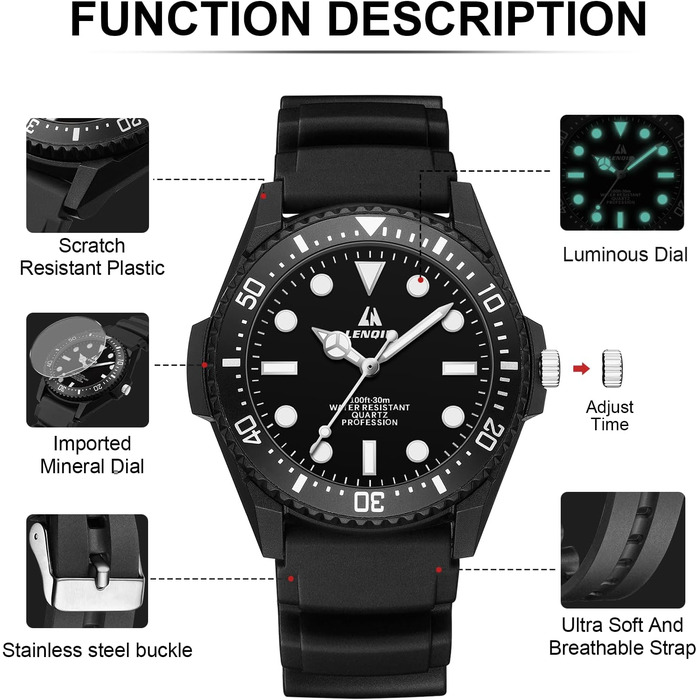 Чоловічий годинник LN LENQIN з нержавіючої сталі, водонепроникний, аналоговий кварцовий годинник з датою, світловий, модний, повсякденний годинник для чоловіків (05-всі чорний)