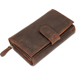 STILORD 'Elisa' Wallet for Women Brown Leather Large with Many Compartments and Zipper, Ladies Purse with RFID Protection, Women's Wallet with Extra Coin Pocket in Portrait Format, Genuine Leather