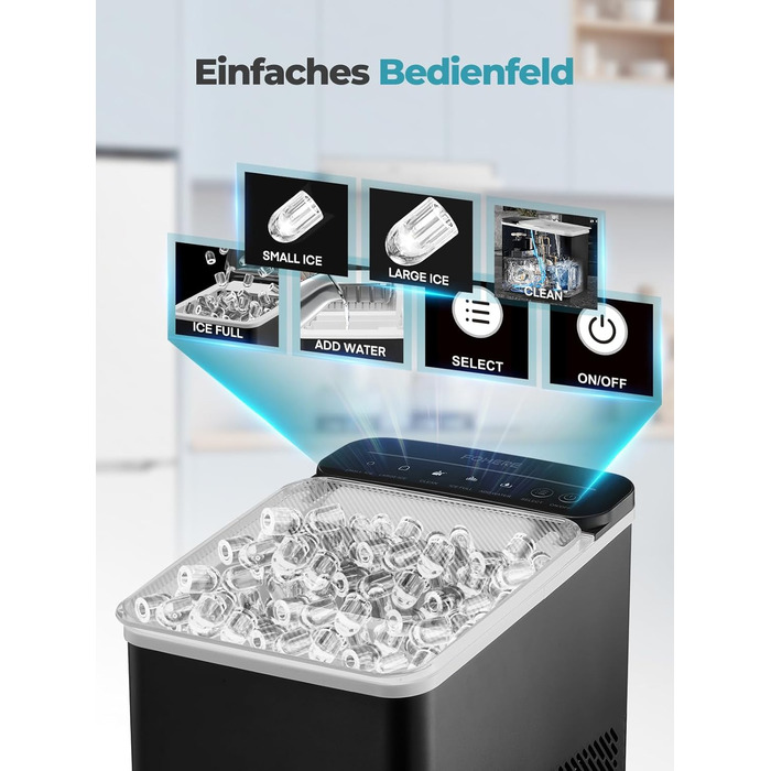 Машина для льоду FOHERE портативна, самоочисна, 14 кг/24 год, 2 розміри, компактний дизайн, керування однією кнопкою, інтелектуальні сповіщення, з лопаткою та кошиком для дому/бару/офісу/кемпінгу (чорний)