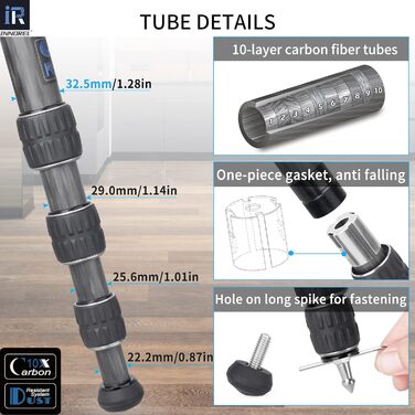 Професійний вуглецевий штатив INNOREL GT324C з кулястою головкою для DSLR камер, компактний вуглепластиковий трипід, максимальне навантаження 25 кг