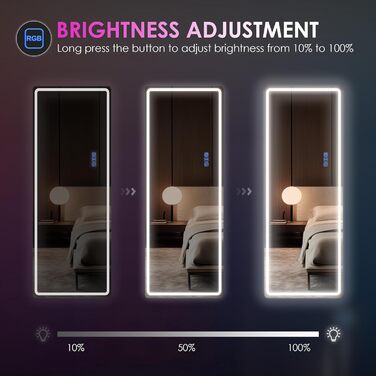 Дзеркало для тіла LVSOMT з підсвіткою, 120x40 см, настінне/на двері, LED, чорне