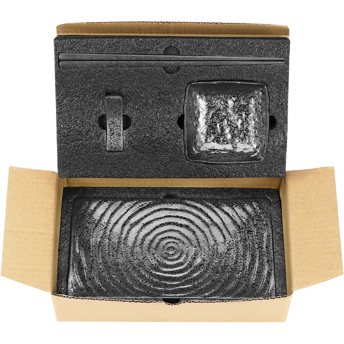 Набір посуду Юда Суші з кераміки, 8 предметів – японський посуд для 2 осіб (2 тарілки, соусники, палички та підставка) – високоякісна кераміка, підходить для мікрохвильової печі та мийки посуду – елегантний подарунок