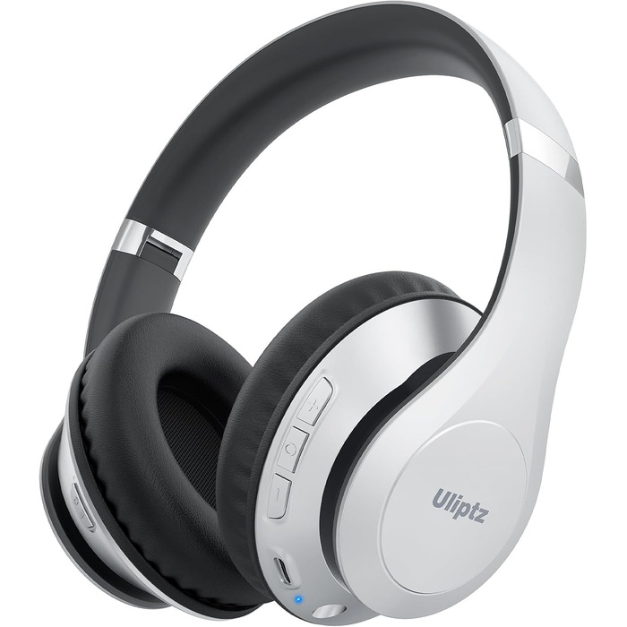 Бездротові навушники Uliptz Over-Ear Bluetooth з 65 годинами роботи, 6 EQ-режимів, HiFi стерео, складна конструкція для подорожей/офісу/телефону/ПК (срібні)