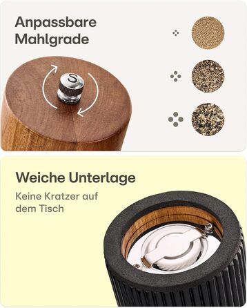 Набір для солі та перцю Praknu з акації FSC® з керамічним жорном – безступеневе регулювання та довговічність – для перцю та солі – дерев'яна млинка для спецій – набір млинок для солі та перцю – чорний – великий