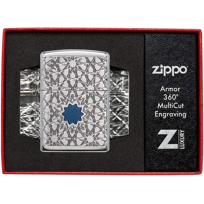 Zippo lighter with Arabic star pattern, high-gloss chrome finish, 49076, High-gloss chrome star, One Size