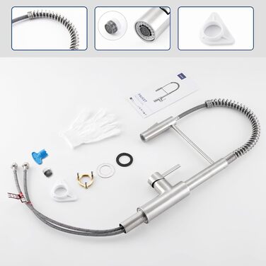 Змішувач кухонний CECIPA з витяжною насадкою, висувний, з двома режимами струменя, поворотний на 360°, одноlever, нержавіюча сталь, срібло