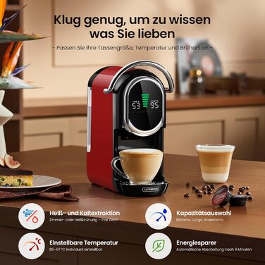 Кавомашина капсульна Magician1 Mini 5в1 для Nespresso, Dolce Gusto, Lavazza A Modo Mio, ESE 44, кавової гущі | 20 bar, 1450 W, LED-дисплей, 7 рівнів води | для дому та офісу, червона