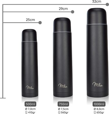 Термос Milu з нержавіючої сталі, 1л, 750мл, 500мл - ізольована пляшка для напоїв, 100% без витоку, подвійна ізоляція (оливковий, гравіювання)
