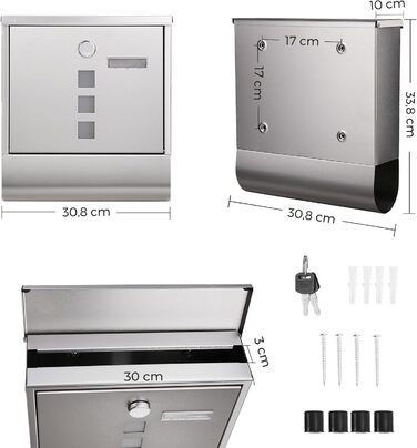 Поштова скринька SONGMICS з замком, оглядовим вікном та відділенням для газет, сіра (GMB20AG) - 10x30.8x33.8 см