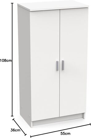 Multifunctional wardrobe with two doors, six shelves, white color, dimensions 55 x 108 x 36 cm