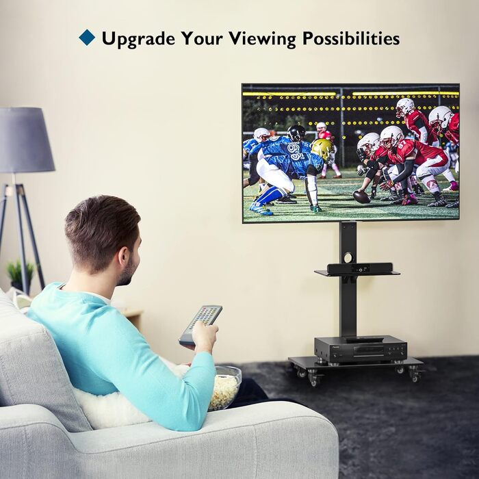 BONTEC Mobile TV Stand with Wheels for 30-70 inch Plasma, LCD, LED TVs - VESA 600x400, Adjustable Height & Glass Shelves