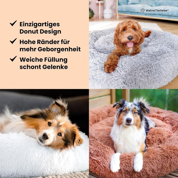 Кругле ліжко для собак Donut - Оригінал - Миється [L, 100см, сірий] М'яке ліжко для собак, корзина для собак, ліжко з плюшу для великих, середніх та маленьких собак. Сірий колір, розмір L - 100см