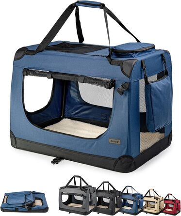 Транспортна переноска для собак та котів Lionto, 50x34x36 см, складана, з ручками та ковдрою, до 10 кг, темно-синя