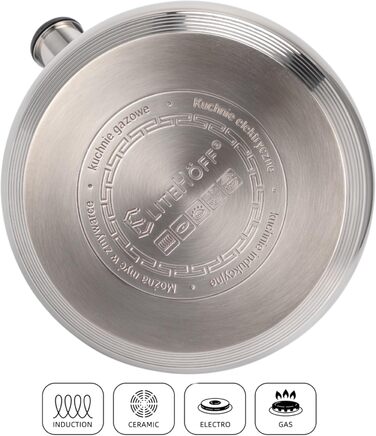 Електричний чайник EliteHoff з індукційним нагріванням, 3л, нержавіюча сталь, з автоматичним свистком, срібний, для всіх типів плит (E-5113)