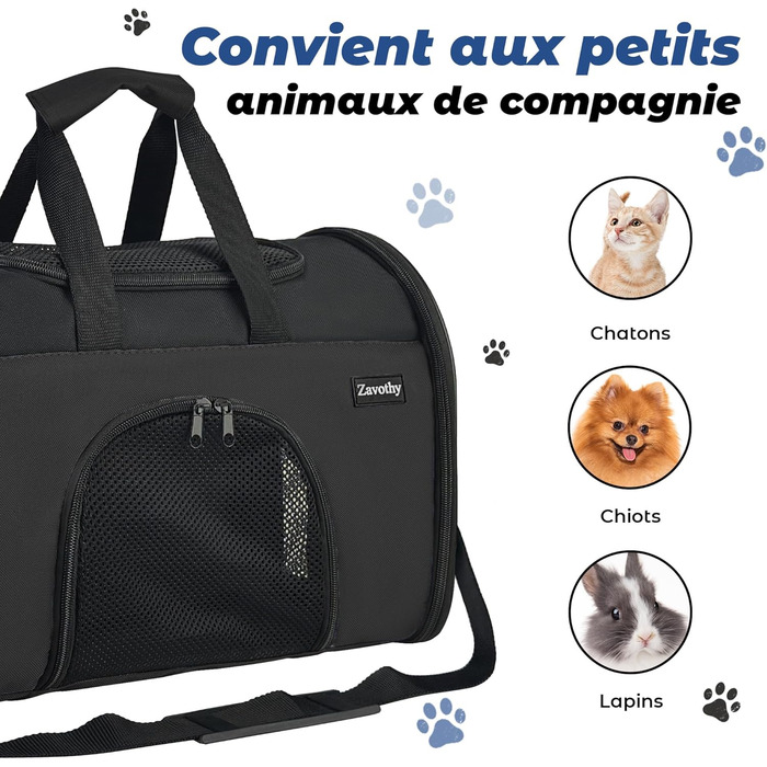 Транспортна сумка для котів та собак Zavothy, чорна, розмір S, з м'якою підстилкою та регульованим ременем