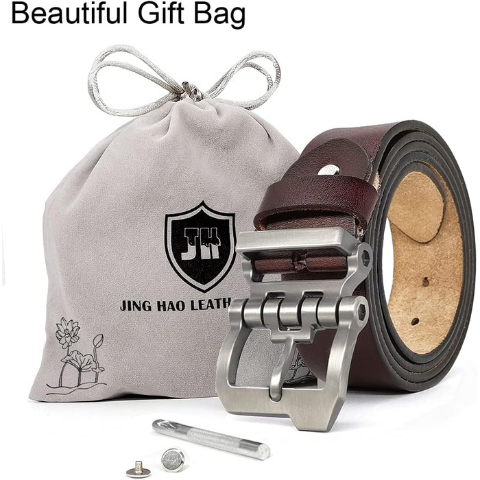 Чоловічий шкіряний ремінь JingHao, ширина 38 мм, довжина 110-170 см, універсальний, з дизайнерською пряжкою, чорний/коричневий, для великої талії (34'-36')