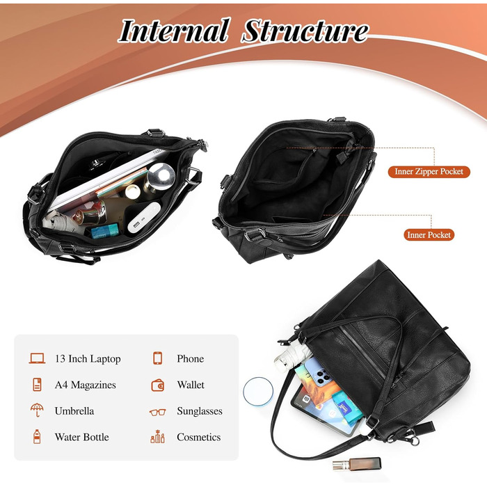 BAIGIO Комплект сумок жіночих: сумка-шопер середнього розміру, кросбоді та гаманець зі штучної шкіри, чорний