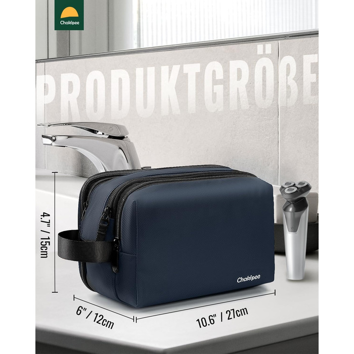 Чоловіча дорожня косметичка Kulturbeutel, водонепроникна, легка, з подвійним замком (Блакитна)