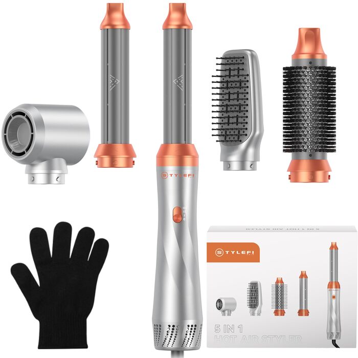 Фен-щітка Air Styler 5-в-1: стайлер, локони, об'єм, сушка, випрямлення. Потужність 800W, для жінок, помаранчевий колір