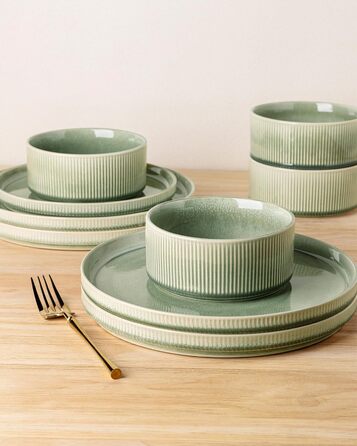 Набір посуду GBhome з каменю, 24 елементи, ручна робота, для 6 осіб, стійкий до миття в посудомийній машині та мікрохвильовій печі