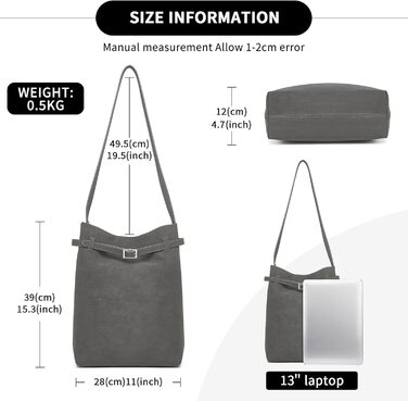 Сумка жіноча Miss Lulu велика шопер Tote Bag з м'якої PU шкіри середнього розміру, сіра (2-2)