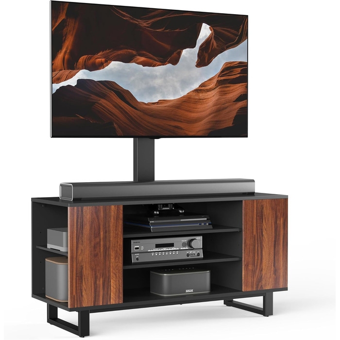 FITUEYES TV Stand with Mount - Wood TV Console for TVs 32-70 inch, Adjustable Height, Swivel ±25°, Up to 40kg, Max.VESA 600x400