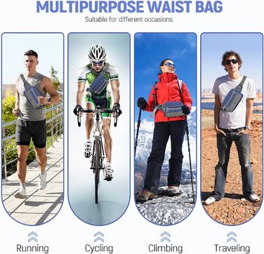 Чоловіча/жіноча поясна сумка на пояс з 7 кишенями на блискавці для спорту, фітнесу, бігу, велоспорту, подорожей та кемпінгу, блакитна