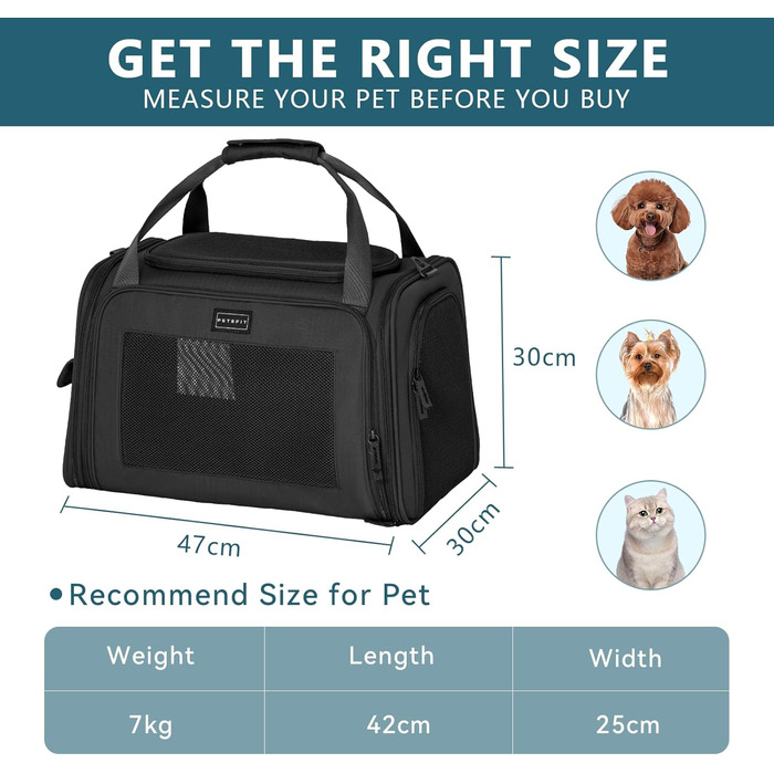 Переносна сумка-переноска для котів та собак Petsfit, розкладний дизайн, з м'яким розкладним килимком, чорна (47x30x30 см)