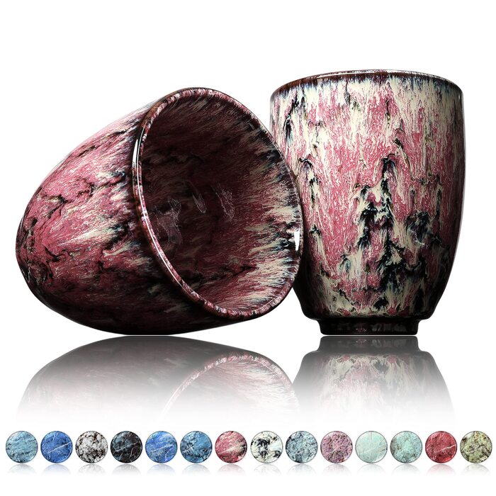 Келихи для кави та чаю Ganzoo з кераміки, набір 2 шт, 200 мл, сучасний дизайн, унікальний малюнок