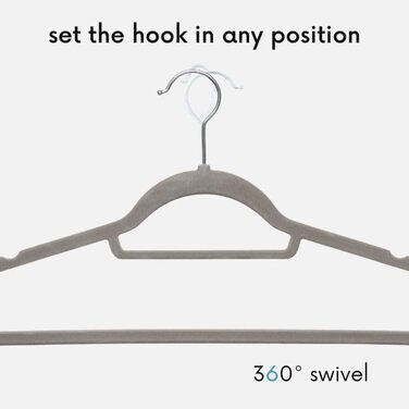 Плечики для одягу OGIVO, набір з 20 шт., сірі - антиковзаючі, для краваток, з поворотним гачком, з вирізами для плечей