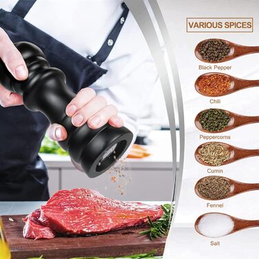 Набір з 2 мельниць для солі та перцю (чорний + білий) - ручні, дерев'яні, для солі, перцю, чилі