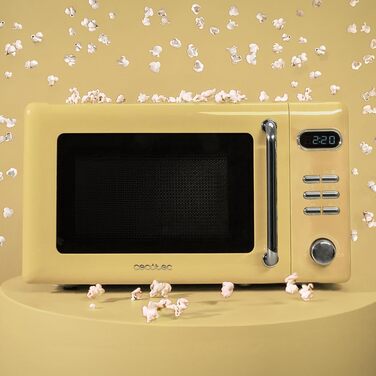 Мікрохвильова піч Cecotec Proclean 5110 Retro Yellow, 20 л, 700 Вт, мікрохвильова піч з грилем, 8 програм, таймер 60 хв, розморожування, безпечне замкання, жовтий колір, серія 51