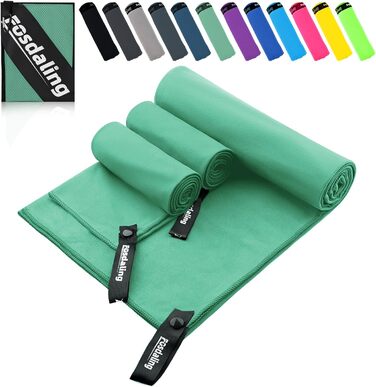 Набір з 3-х мікрофібрових рушників (великий 160x80 см та 2 маленькі 80x40 см), швидковисихаючі, для фітнесу та спорту, пляжні, для душу, спортивні та туристичні (трав'яно-зелені)