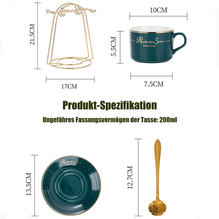 Набір кавових чашок капучіно з блюдцями (6 шт., 150 мл), набір чашок для чаю з золотим декором, британський порцелан, білий