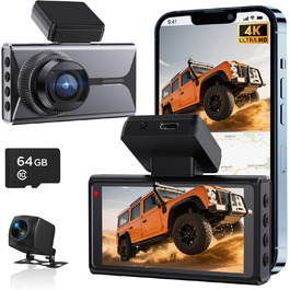 Відеореєстратор Antfutre Dashcam Auto Vorne Hinten 4K+1080P з GPS, WiFi, HDR, G-Sensor, 24/7 Parküberwachung, Loop-Aufnahme MXC-857-64GB