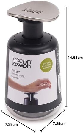 Дозатор мила Joseph Joseph Presto з нержавіючої сталі, гігієнічний, з широкою помпою, нержавіюча сталь/сірий