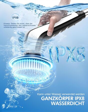 Електрична щітка для чищення з 9 насадок, щітка для швів, водонепроникна IPX8, електричний спін-скреббер з регульованою ручкою, 2 швидкості, для ванної кімнати, кухні, авто, біла+чорна