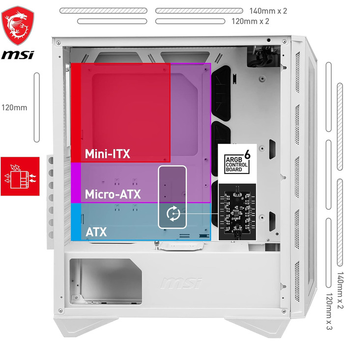 Корпус ПК MSI MPG GUNGNIR 110R White Mid-Tower з загартованим склом, підтримка ATX/M-ATX/Mini-ITX, 4 x 120mm ARGB вентилятори, USB 3.2 Gen 2x2
