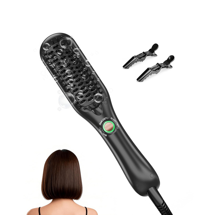 LANDOT Міні випрямляч для волосся 2-в-1: випрямляч та щітка для волосся. Компактний випрямляч для короткого та середнього волосся (Чорний)