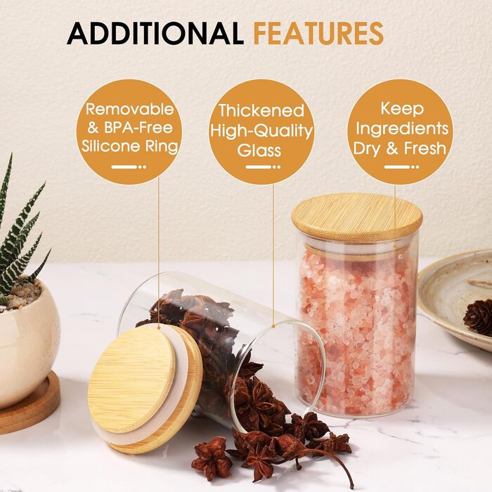 Набір скляних банок для спецій Cinnani 250 мл (12 шт) з дерев'яними кришками, герметичні, з етикетками